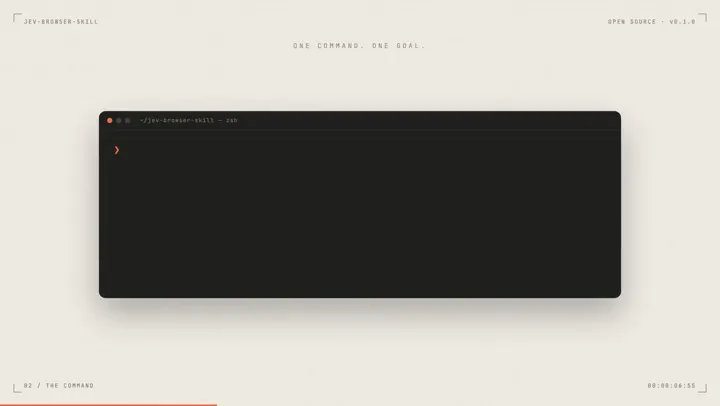 Лонч-видео для open-source скилла браузерной автоматизации: кадр ролика