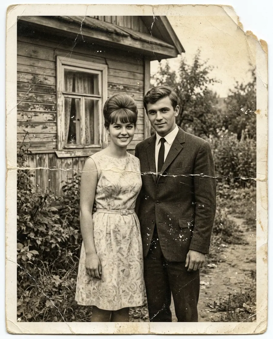 Исходное фото: выцветшая чёрно-белая фотография 1960-х годов